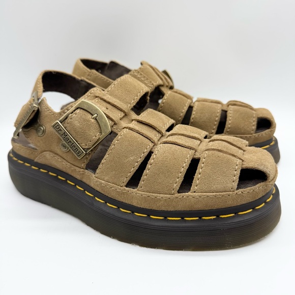 Dr. Martens Wrenlie Bronx Suede Fisherman Sandals Chunky Platform Tan Sz L9/M8‎ - Picture 2 of 11
